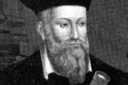 A black and white image of Nostradamus.