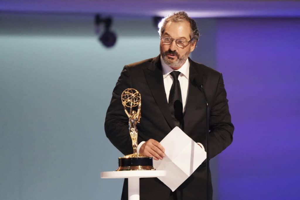 Scott Frank accepting an Emmy Award in 2021.