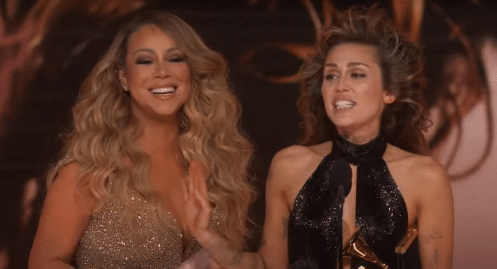 Mariah Carey and Miley Cyrus at Grammys 2024