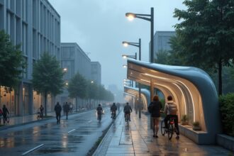 Germany now equips city lamp posts with side flaps that fold open into mini shelters during sudden storms, shielding walkers or cyclists