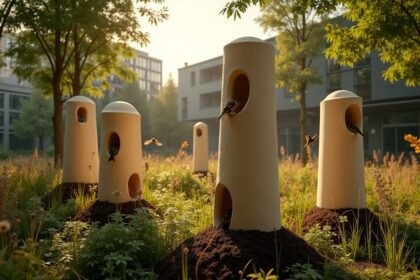 The Netherlands trials biodegradabale next towers made from mushroom pulp designed to decompose slowly and enrich the soil benerath sparrow colonies