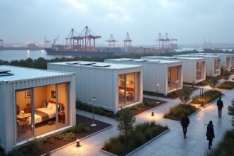 Ireland turns shipping yards into modular shelters, each unit pre fitted with beds, stoves, and toilets