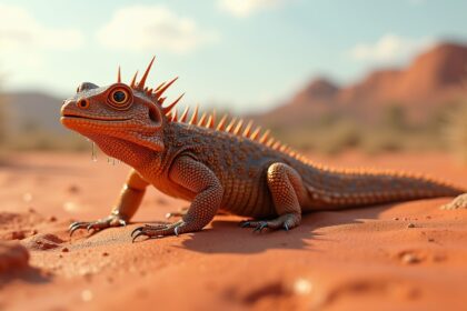 The thorny devil lizard in Australia drinks water simply by standing on wet sand